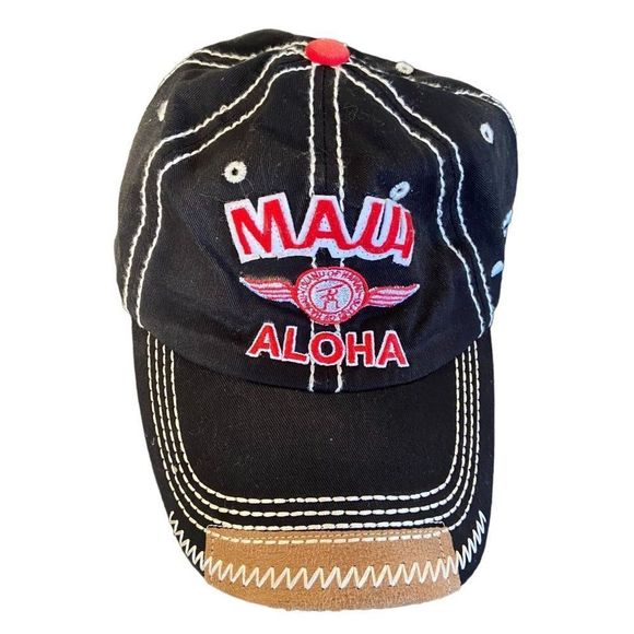 Maui Island Crew Hawaii Baseball Hat Cap Adjustable Strapback Black Red - Picture 1 of 7